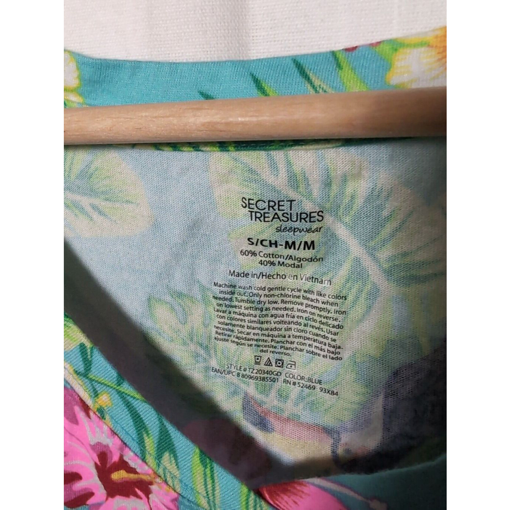 Victoria Secrets Secret Treasures Floral Nightgown Aqua Floral Tucan - Picture 5 of 7